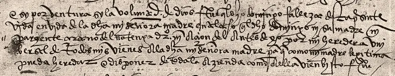 Portion of Elcano’s will where he entrusts his properties to his mother.